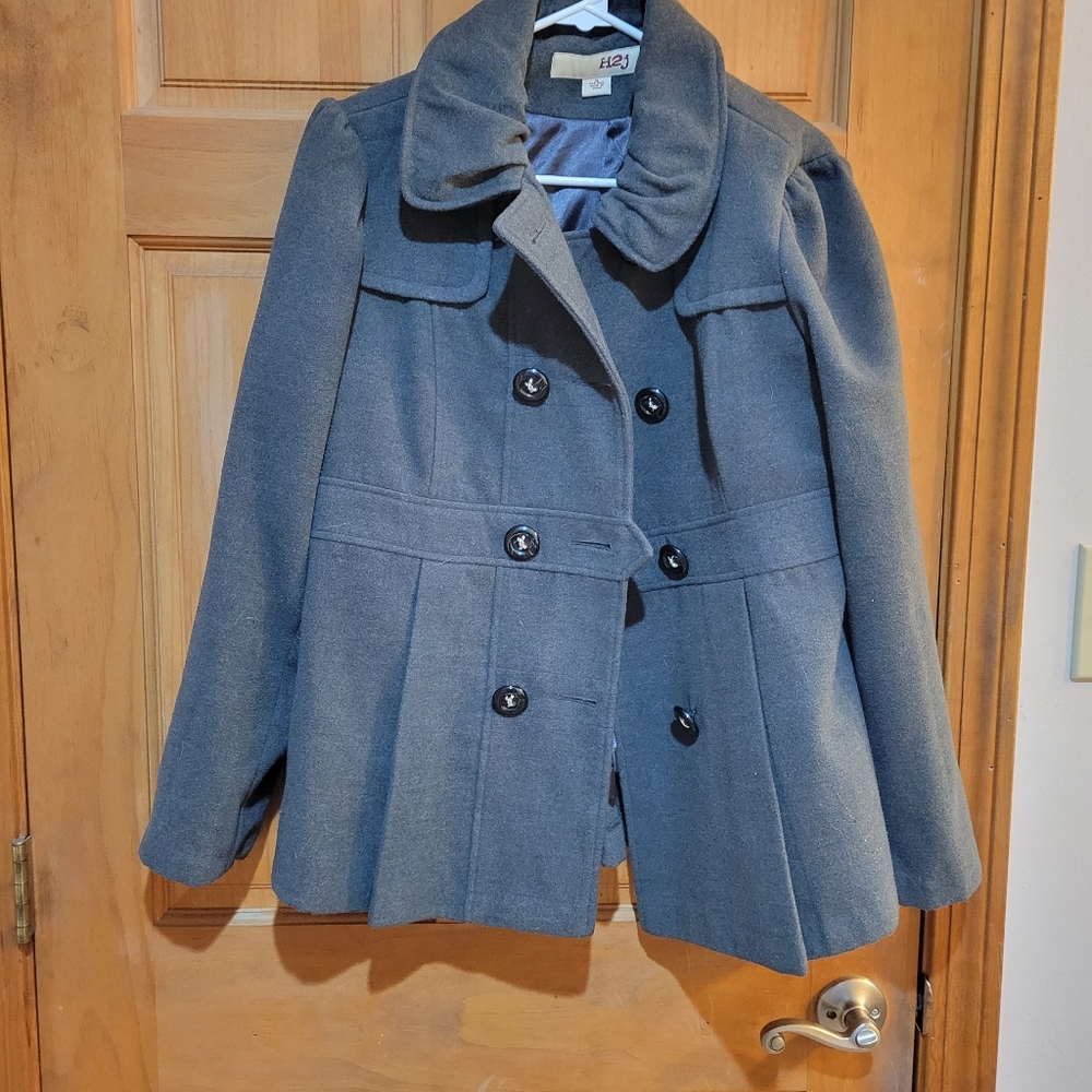 H2J Women's Gray Double-Breasted Pea Coat Size XL